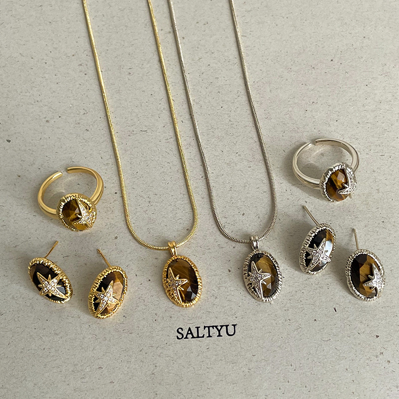 Coin Necklace Delicate - Minar Delicate Natural Stone Tiger Eyes