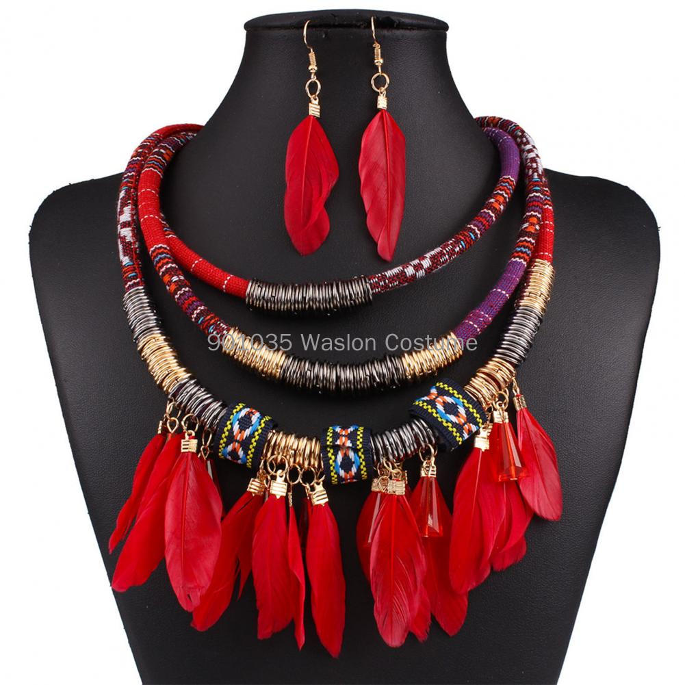 Women Accessories In Egypt - 2Pcs/Set Egypt Feather Tassel Necklace Earrings