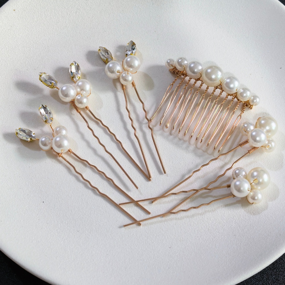 Young Women'S Accessories - Pearl Crystal Hair Pins Comb Set
